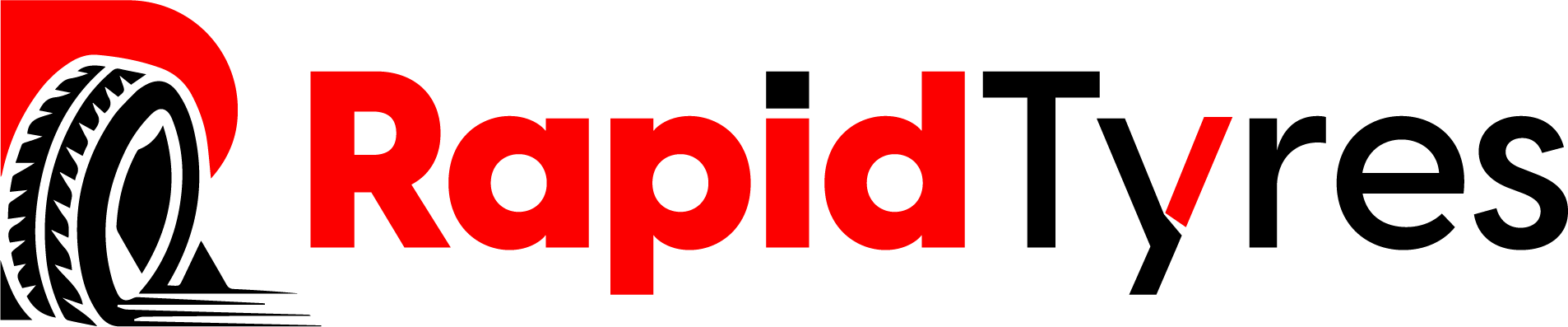 Rapid Tyres logo featuring a black tire with bold red and black text.
