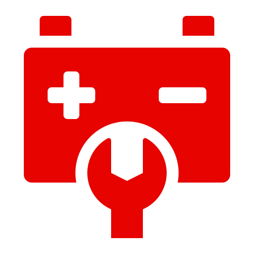 Mobile Tyre Fitting Bristol 5 Red icon of a car battery with a wrench symbol overlaid on it, indicating battery maintenance or repair.