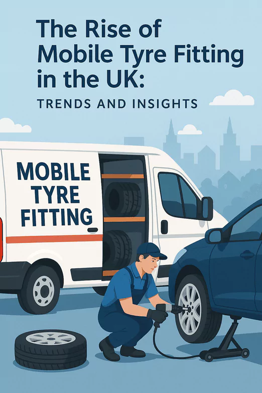 Illustration of a mobile tyre fitting van and technician servicing a car in the UK