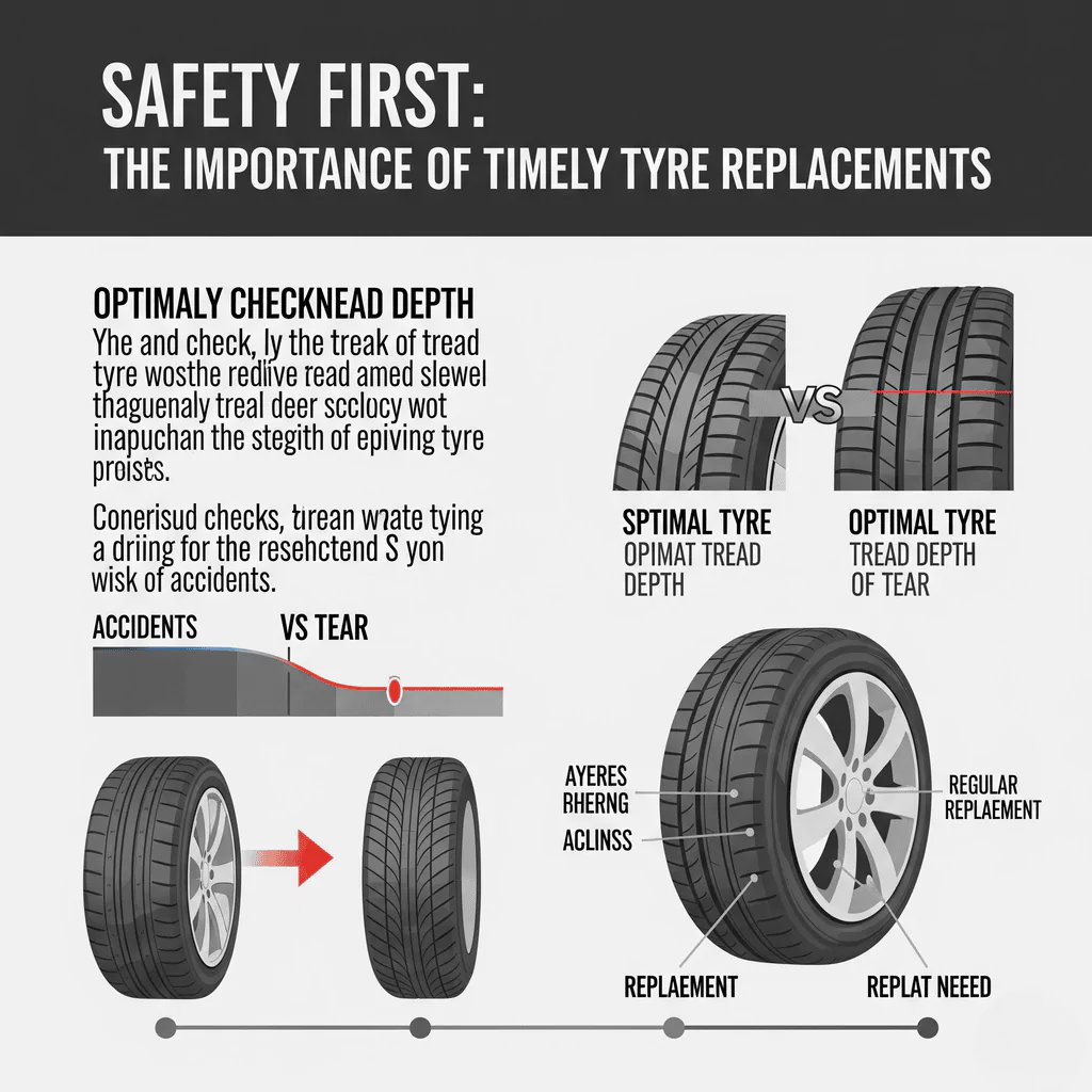 Infographic highlighting the importance of timely tyre replacements and tread depth for safety